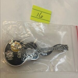 Hard Rock Cafe Memphis Guitar Pin - Black and Silver